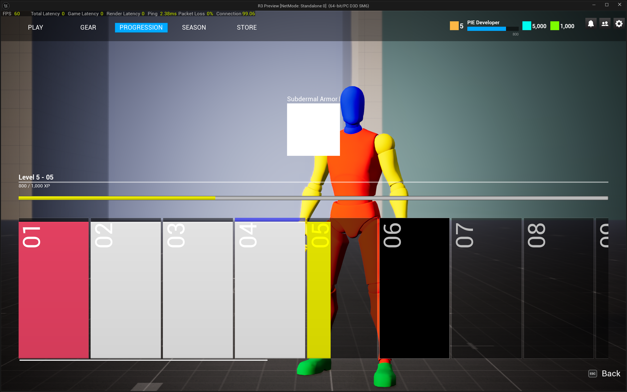 Player Progression and Equipment Interface